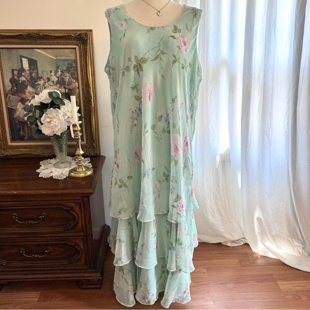 Green Floral Maxi dress with Ruffled Tiers